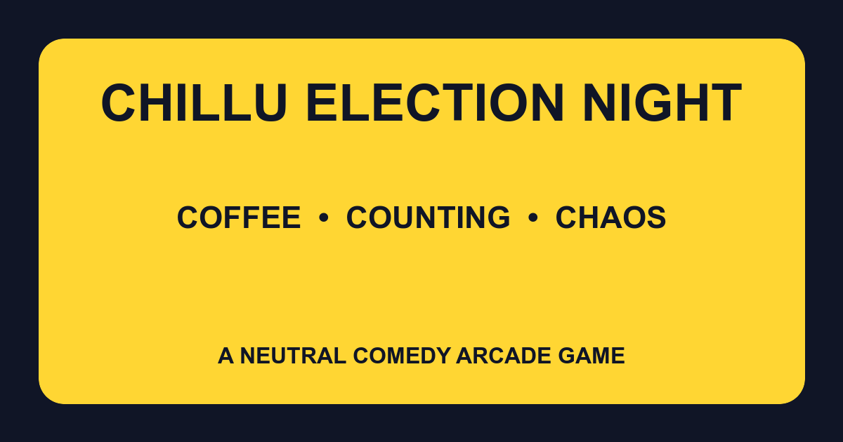Help Chillu wait outside a fictional election counting centre, collect coffee and dodge media chaos while neutral round updates arrive.